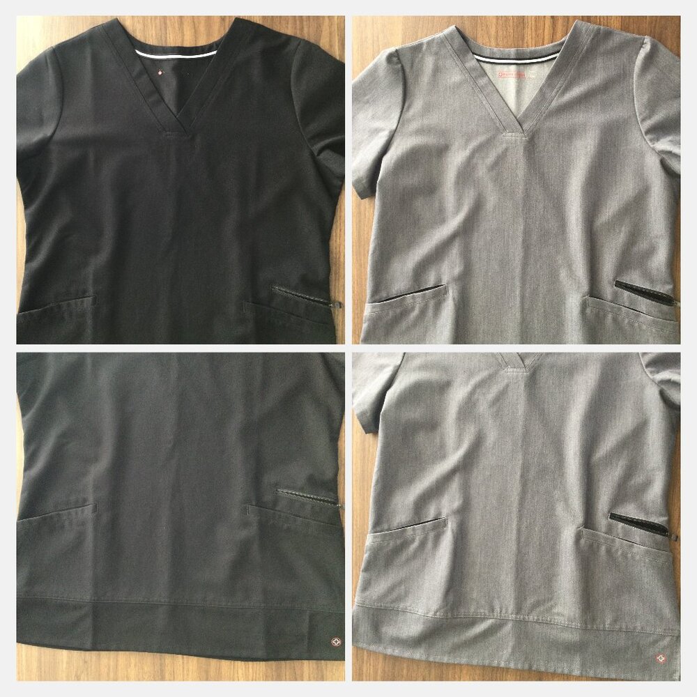 White Cross SCRUB Top Women's Healthcare Medical Uniform - Black & Grey